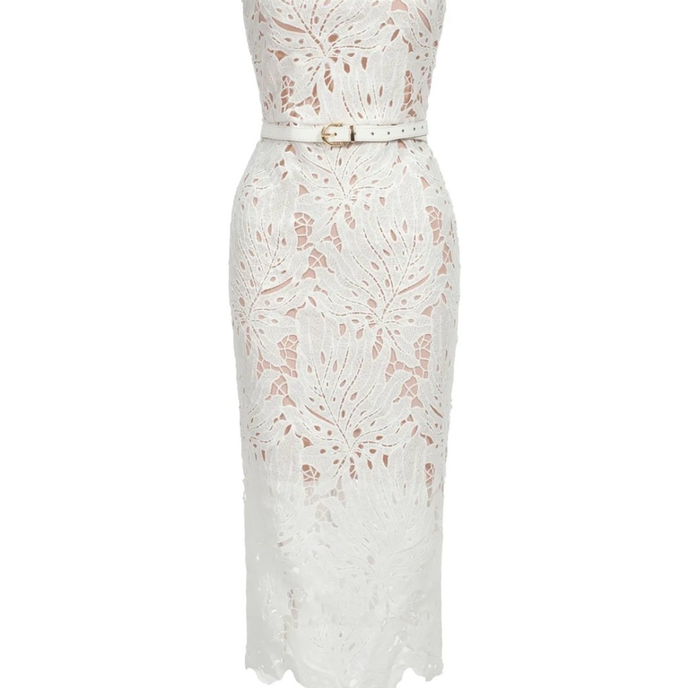 Chic White Lace Midi Dress (M)